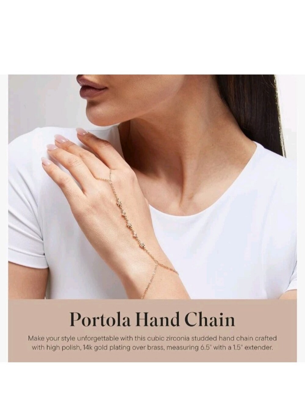 Rocksbox Portola CZ Hand Chain Bracelet 14k Over Brass Statement Hand Chain New